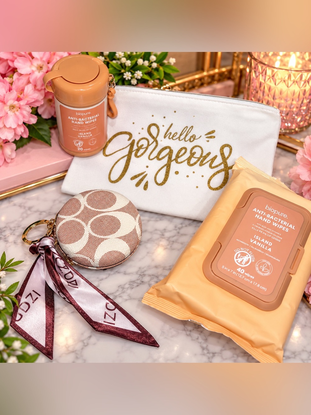 🎀 Gorgeous Self-Care & Travel Gift Set | Makeup Pouch, Mirror & Hand Wipes